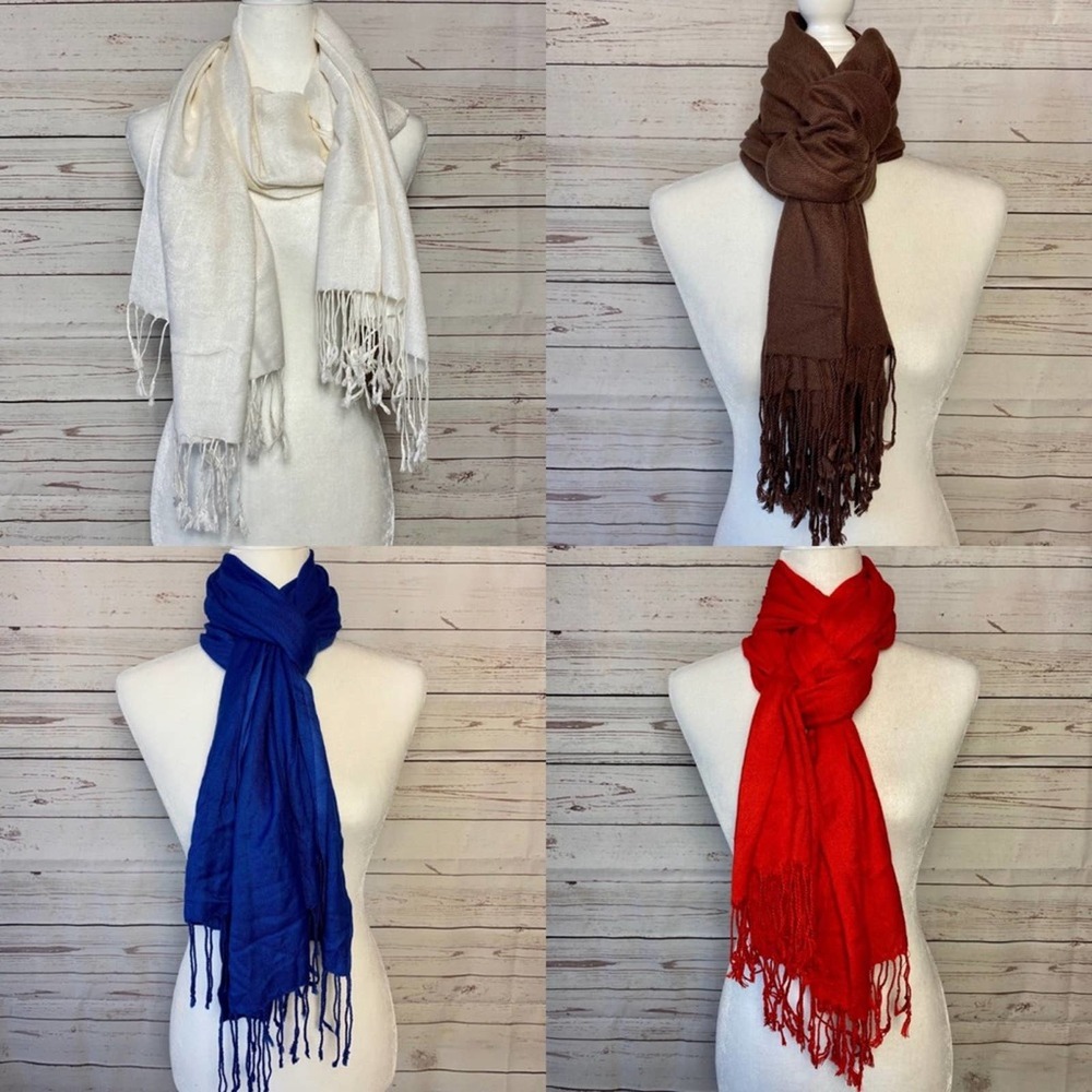 Bundle of Pashmina & Wrap Scarves White Blue Red